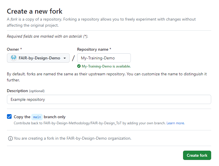 GitHub Screenshot - Forking the Template Repository