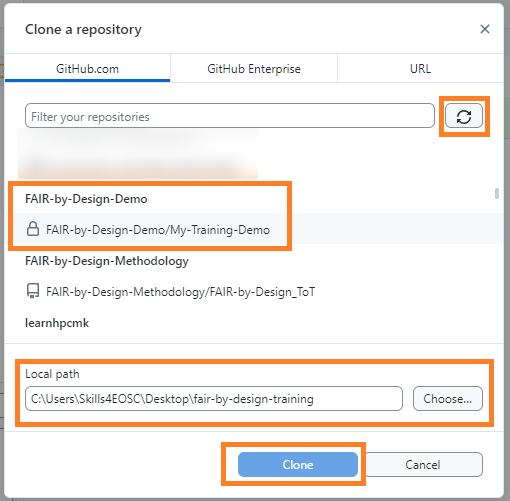 GitHub Desktop Client - Cloning the Forked Repository