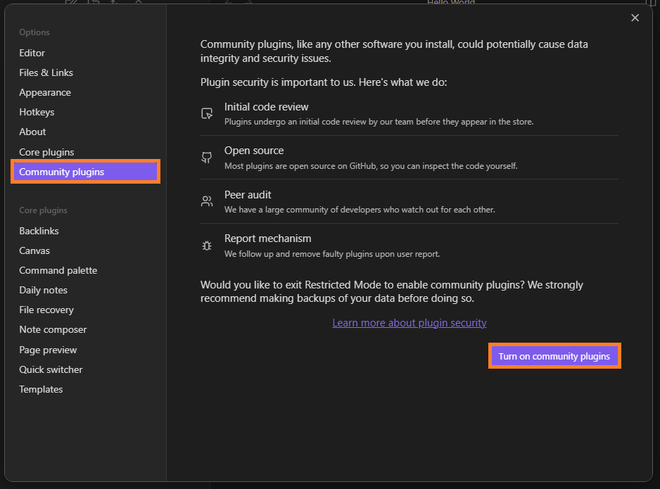 Obsidian - Enable Community Plugins