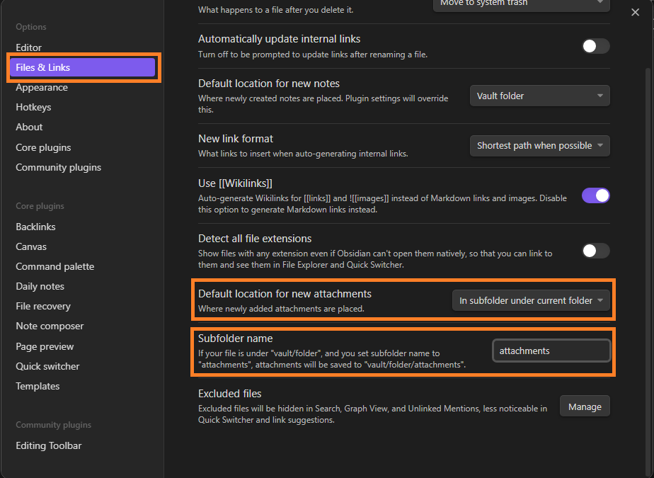 Obsidian - Configuring Attachment Behavior