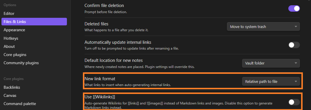 Obsidian - Enabling Relative Locations for new Attachments