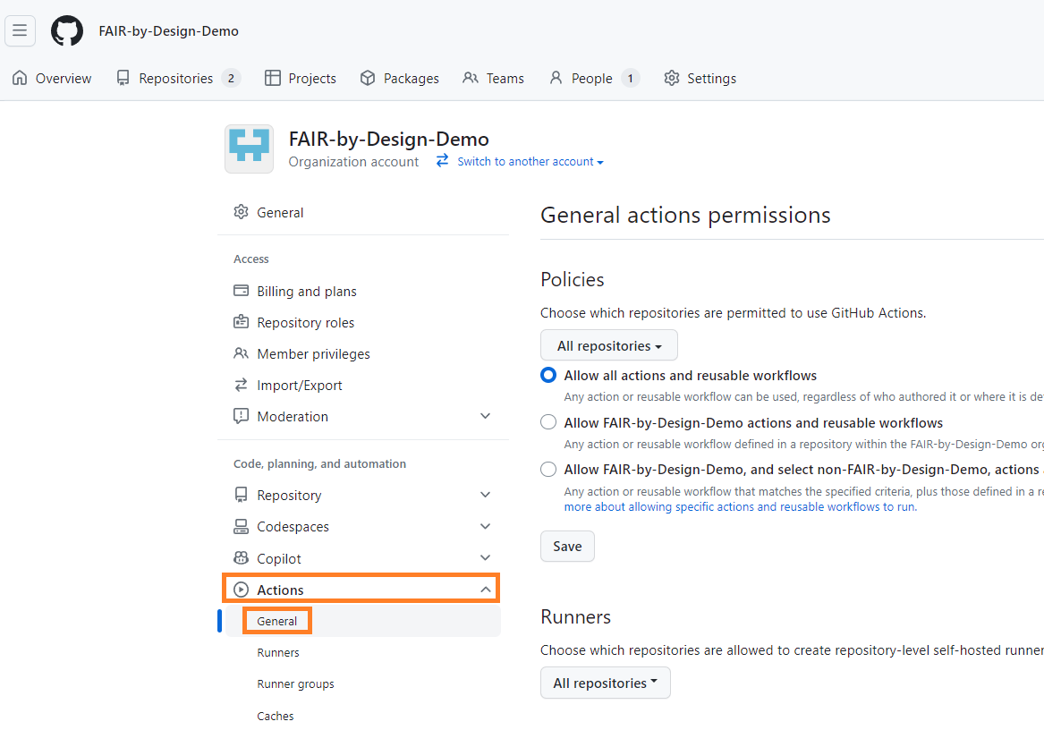 General Actions Settings at the GitHub Organization Level