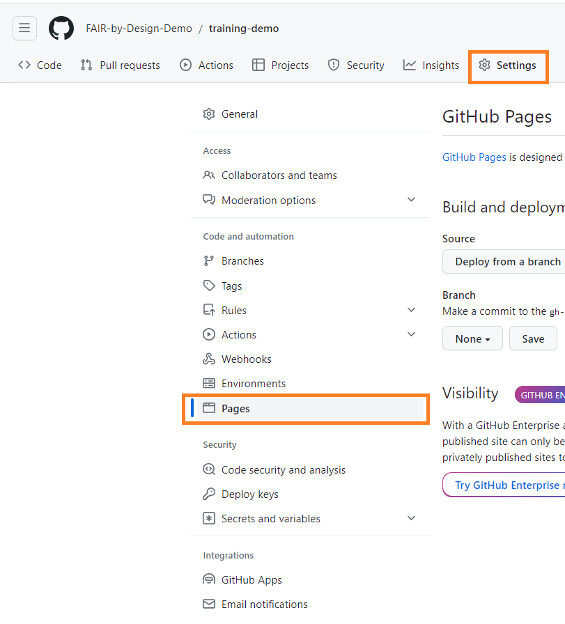 GitHub Pages Settings