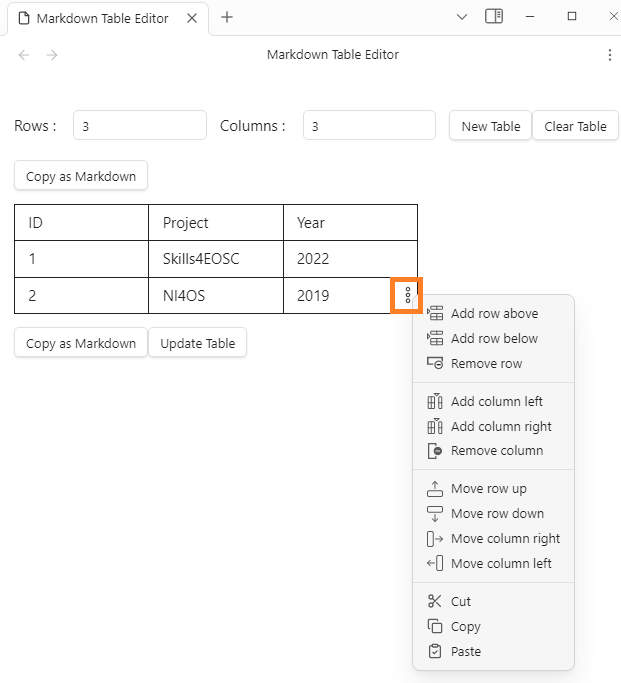 Obsidian - Table Options