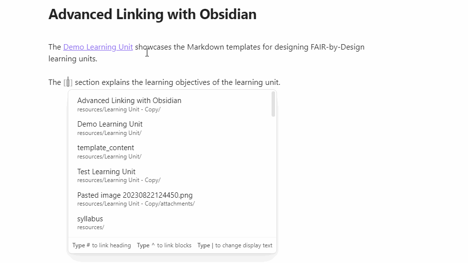 Adding a Link to a Heading with a Document with Obsidian