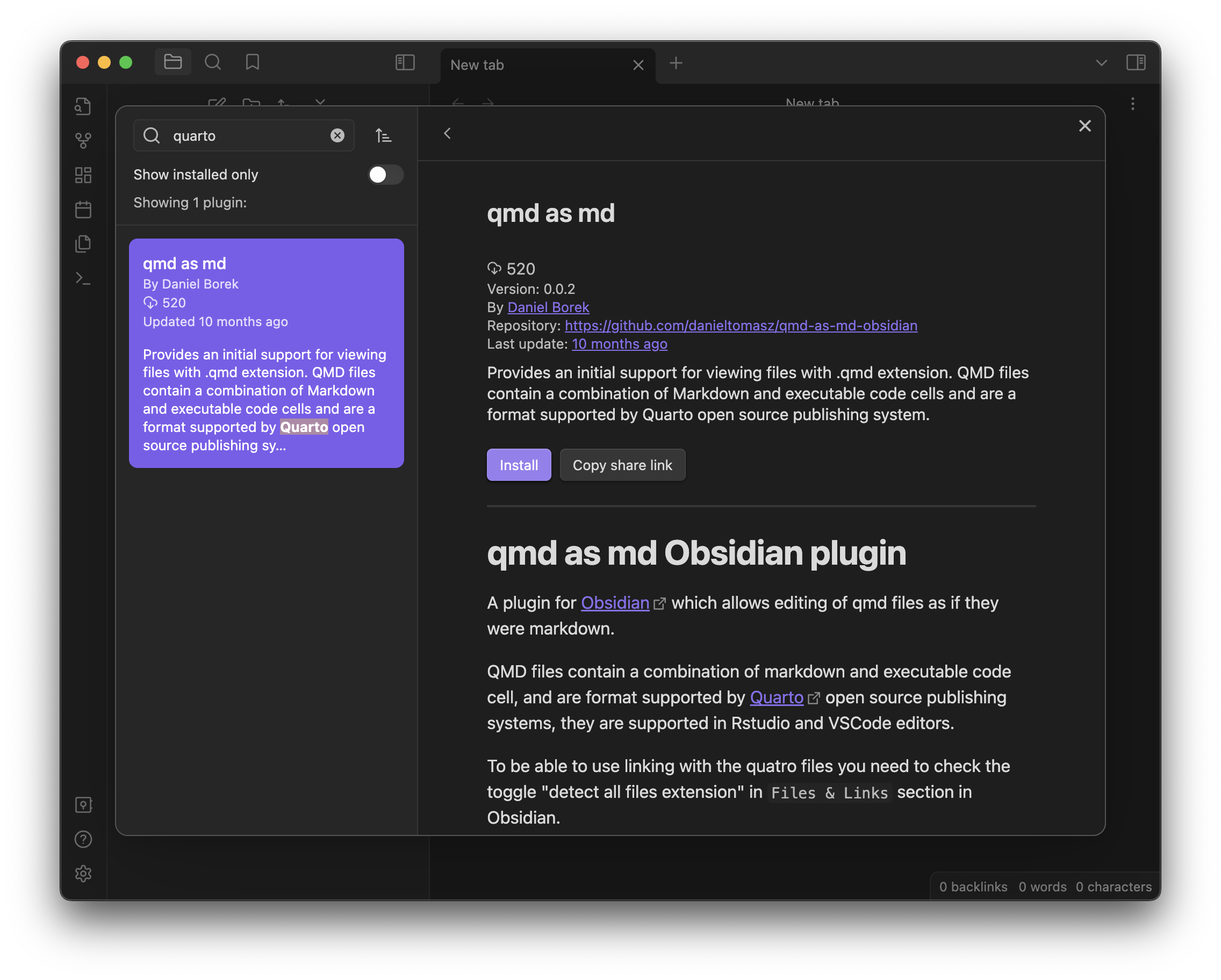 install the qmd as md plugin in Obsidian