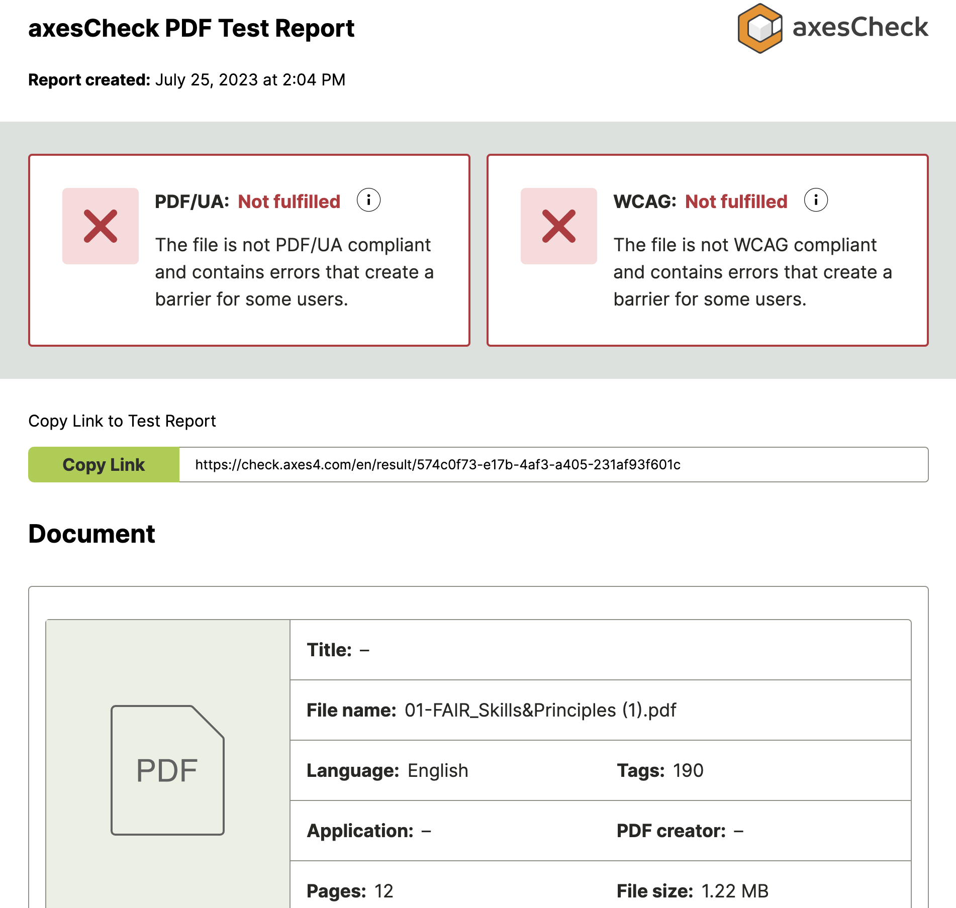 example accessibility report summary