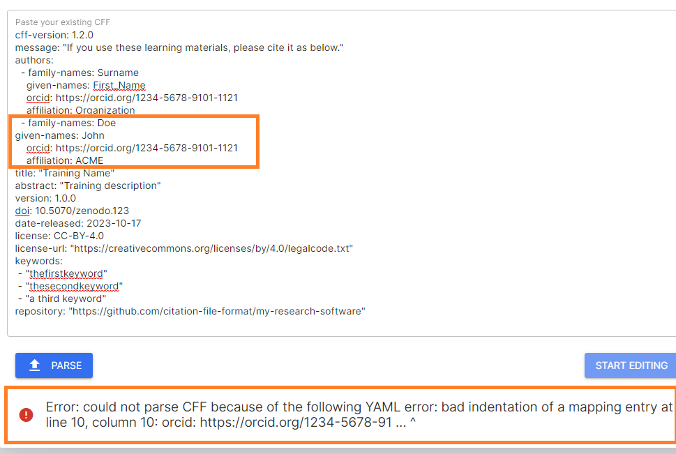 Example Validation Error